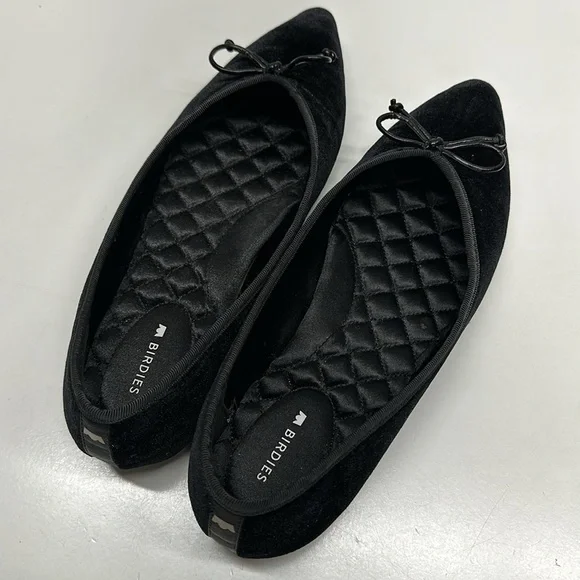 Birdies Goldfinch Velvet Pointed Toe Ballet Flat in Caviar Velvet Black Size 7.5 - Picture 3 of 9